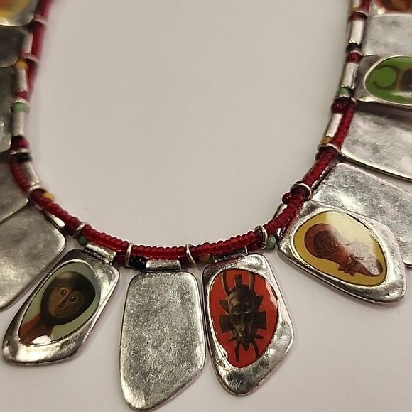 Danish Designs Pilgrim Gold Tone Pacific Islander Tribal Mask Necklace Funky! - Picture 3 of 7